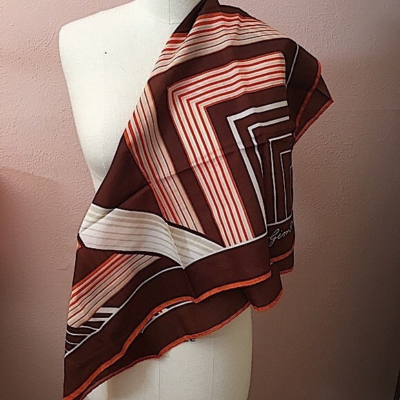 VTG 60 70 Jim Renoir Geometric Print Brown Burnt Orange Large Square scarf - Picture 5 of 16